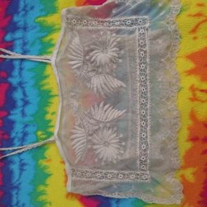 Sheer boho handkerchief crop top